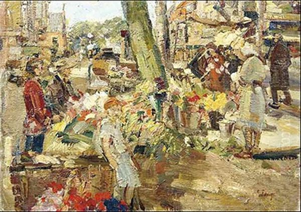 Blumenmarkt In Alkmaar/holland Oil Painting by Carl Fahringer