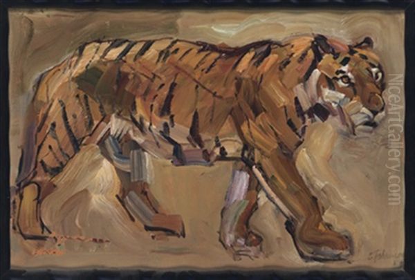 Schreitender Tiger Oil Painting by Carl Fahringer