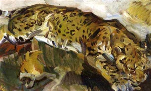 Leopard Oil Painting by Carl Fahringer