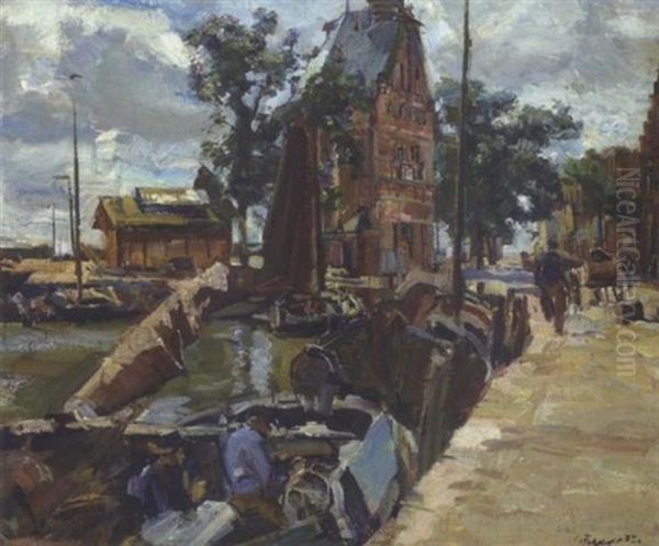 Hollandischer Hafen Oil Painting by Carl Fahringer