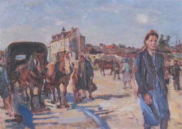 Belebte Strase Oil Painting by Carl Fahringer