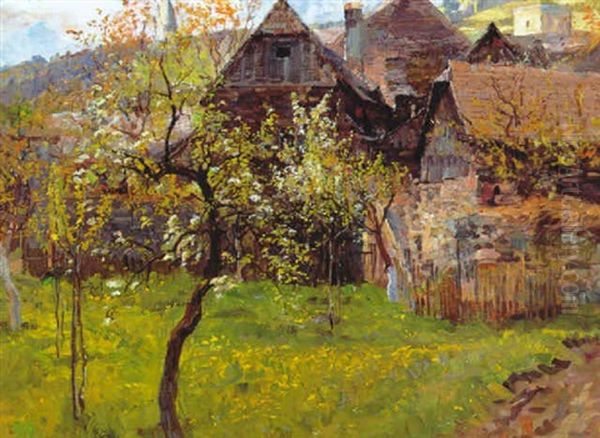 Baumblute In Schwallenbach (wachau) Oil Painting by Carl Fahringer