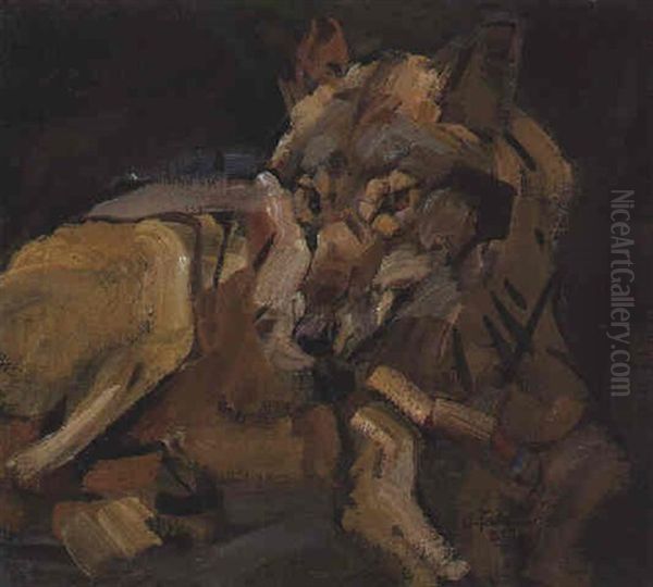 Wolfshund Oil Painting by Carl Fahringer