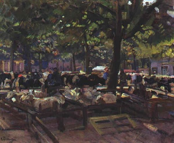 Viehmarkt Oil Painting by Carl Fahringer