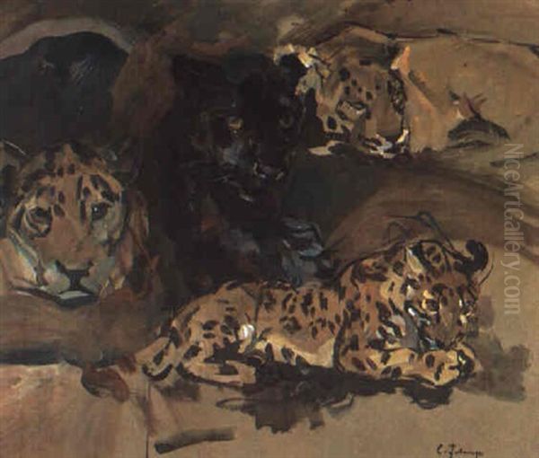 Raubkatzen Oil Painting by Carl Fahringer