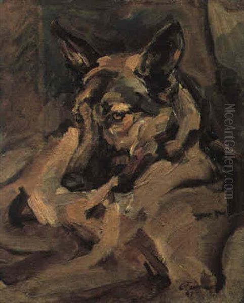 Schaferhund Oil Painting by Carl Fahringer