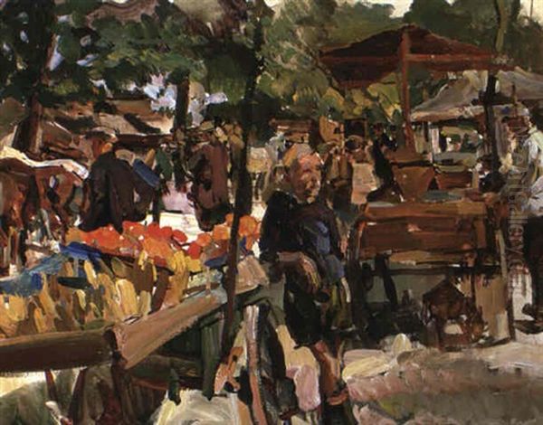 Bauernmarkt Oil Painting by Carl Fahringer