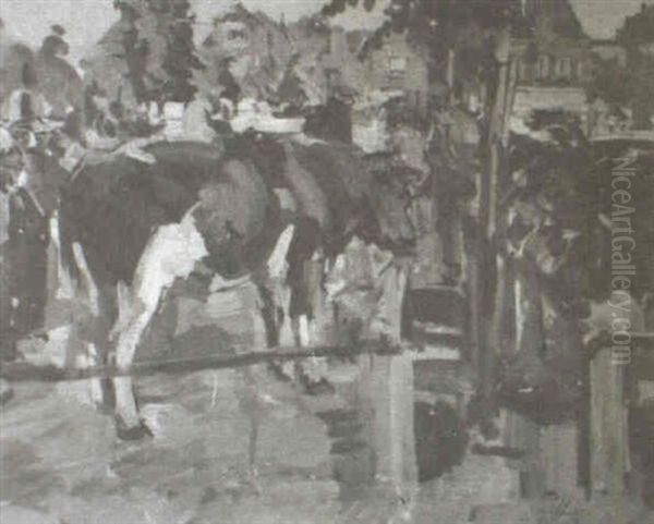 Cattle Market Oil Painting by Carl Fahringer