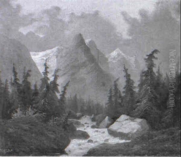 Wildbach In Berglandschaft Oil Painting by Otto Fahrni