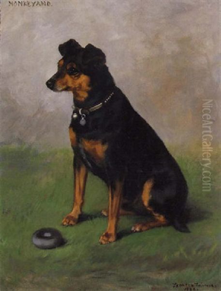 Monkeyano, Dog Portrait Oil Painting by Frances C. Fairman