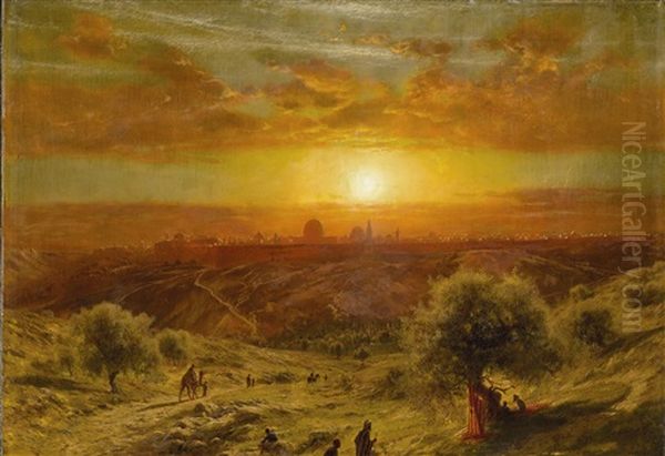 Jerusalem From The Mount Of Olives Oil Painting by James Fairman