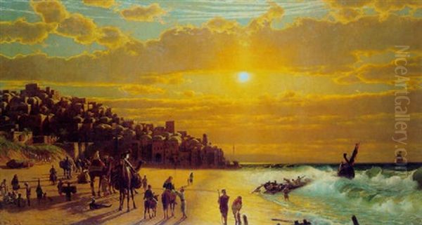 Vue De Jaffa Oil Painting by James Fairman