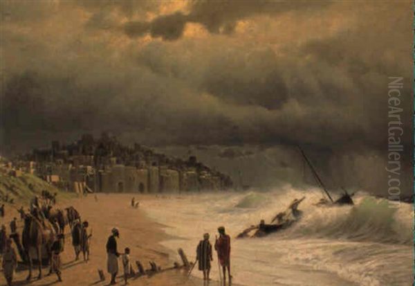 The Beach At Jaffa, Syria Oil Painting by James Fairman