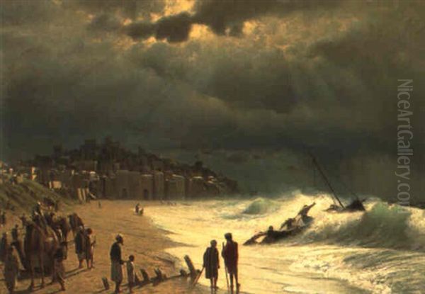 The Beach At Jaffa, Syria Oil Painting by James Fairman