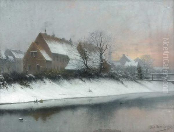 Ansicht Einer Norddeutschen Stadt Im Winter. Oil Painting by Anton Asmussen