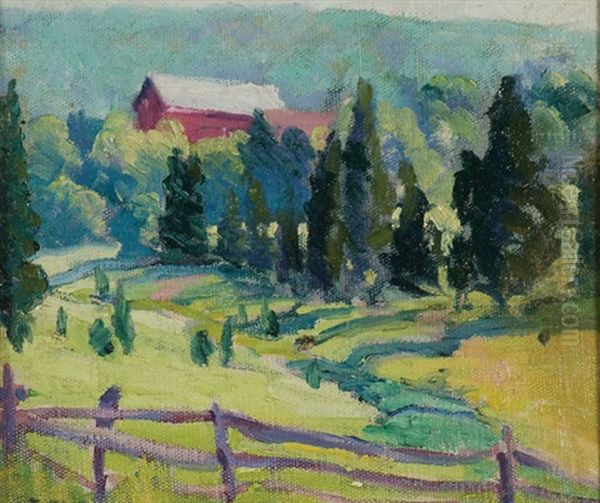 Landscape With Barn Oil Painting by Eunice Fais