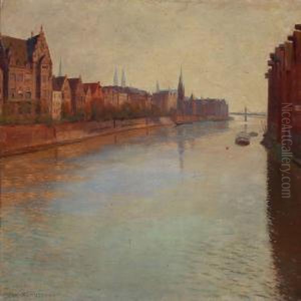 Canal Scape From An European City Oil Painting by Christian Asmussen