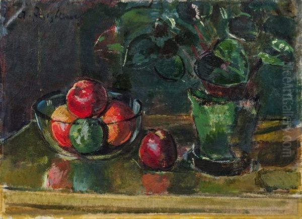 Still Life With Apples And Flowerpot Oil Painting by Anton Faistauer