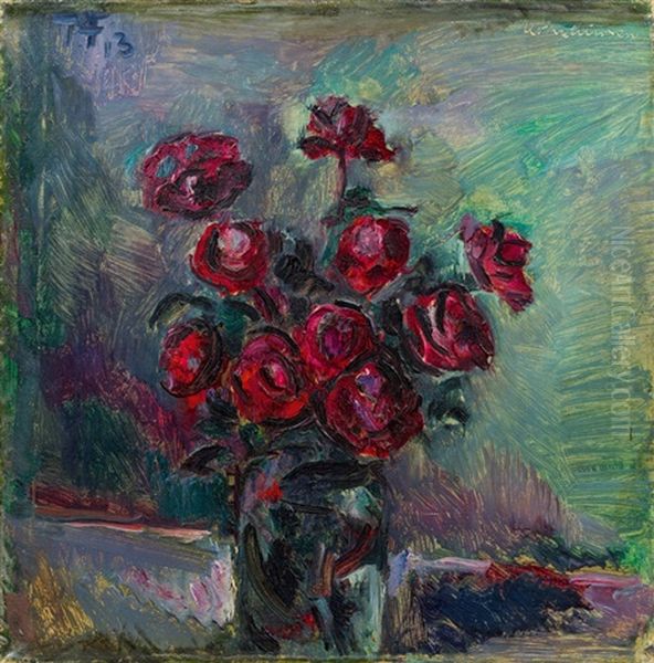 Blumenstillleben (hochzeitrosen) Oil Painting by Anton Faistauer