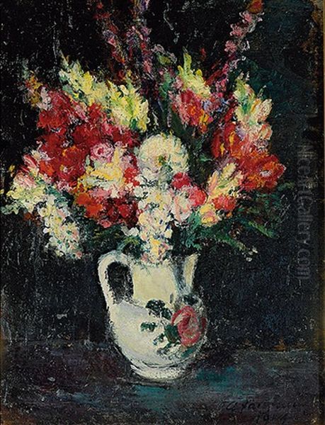 Sommerschnittblumen In Vase Oil Painting by Anton Faistauer