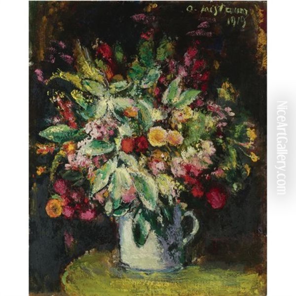 Blumen Stillleben-still Life With Flowers Oil Painting by Anton Faistauer