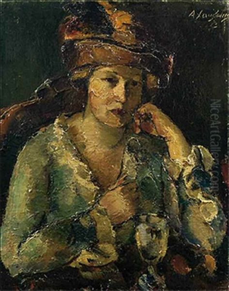 Dame Mit Weiser Bluse Oil Painting by Anton Faistauer