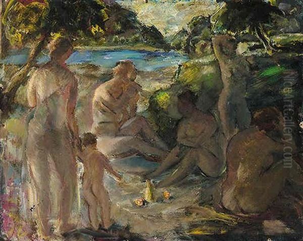 Badende (bathers) Oil Painting by Anton Faistauer