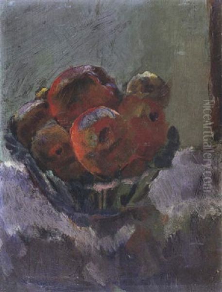 Obstilleben In Keramikschale Oil Painting by Anton Faistauer