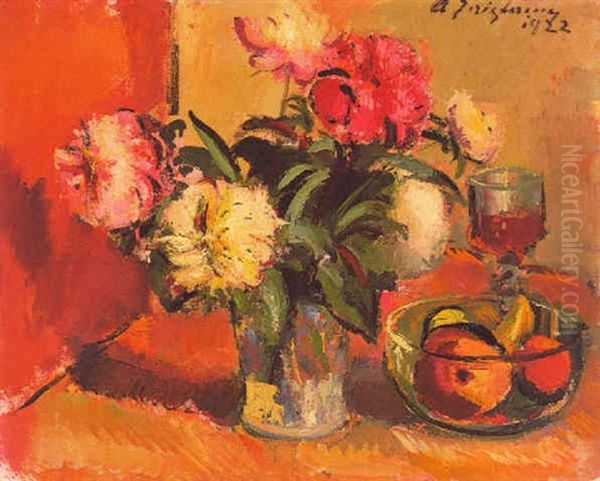 Stilleben Mit Blumenstraus Und Obstschale Oil Painting by Anton Faistauer