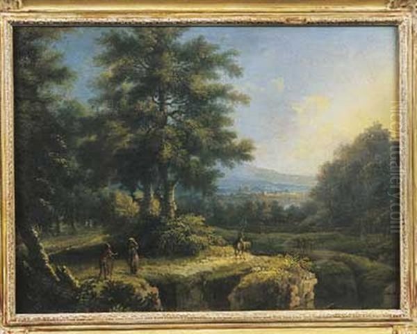 Paysage Classique De La Campagne Italienne Avec Des Paysans Oil Painting by Anton Faistenberger