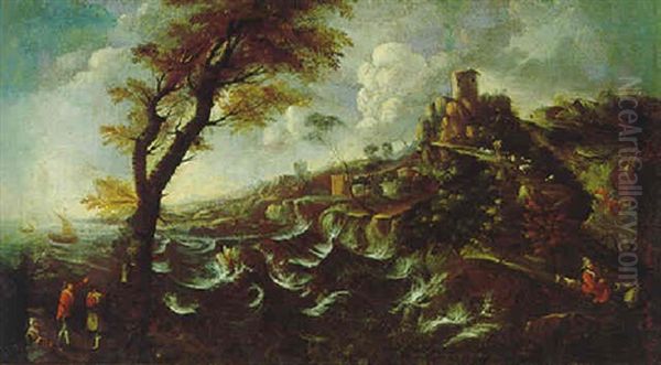 Sudliche Kustenlandschaft Im Sturm Oil Painting by Anton Faistenberger