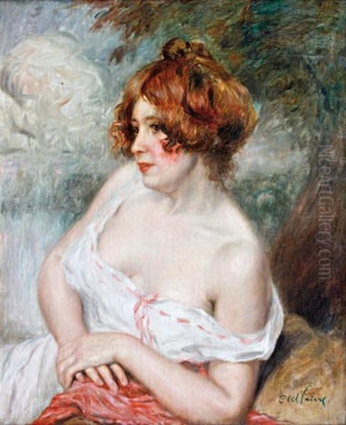 Portrait De Femme Au Corsage Blanc Oil Painting by Jules-Abel Faivre