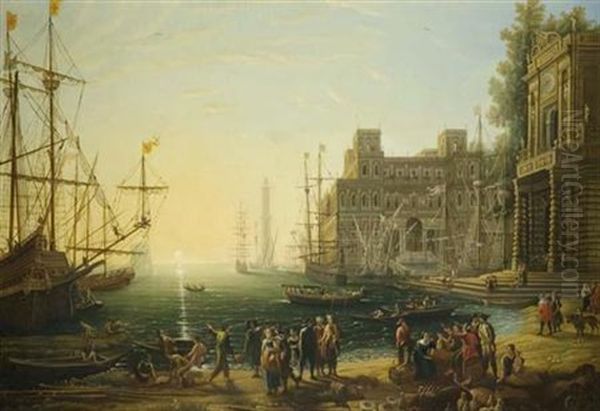 Harbor With Villa Medici (after Claude Lorrain) Oil Painting by Antoine Sebastien Falardeau