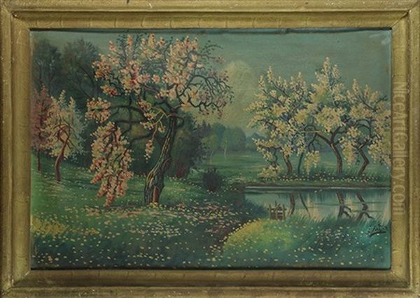 Cherry Blossoms By The Lake Oil Painting by Julian Falat