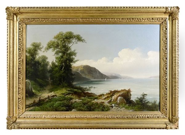 Passeggiata Nel Sentiero Lungo Lago Oil Painting by Giuseppe Falchetti