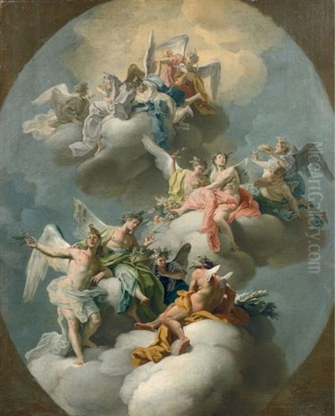 L'allegorie Des Saisons Avec Les Signes Du Zodiaque Oil Painting by Filippo Falciatore