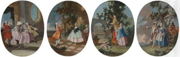 Fetes Galantes (4 Works) Oil Painting by Filippo Falciatore