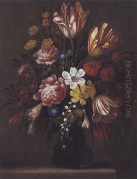 Ein Blumenstraus Mit Tulpen, Rosen, Narzissen, Lilien, Schneeglockchen Oil Painting by Jeremias Falck