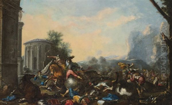 Melee Near The Temple Of Vesta Oil Painting by Aniello Falcone