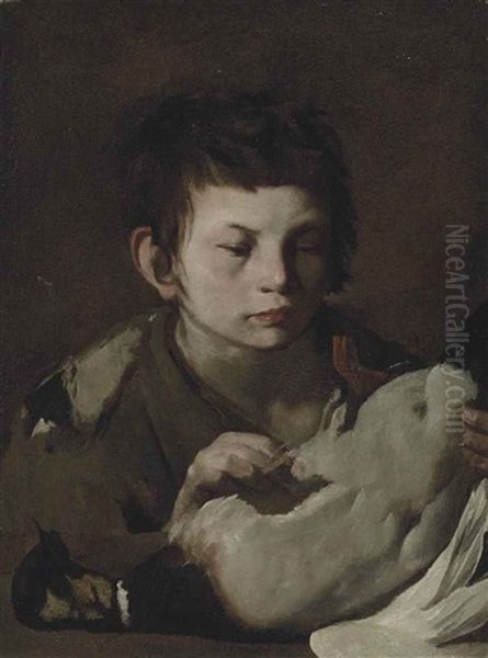 A Young Boy Plucking A Duck Oil Painting by Aniello Falcone