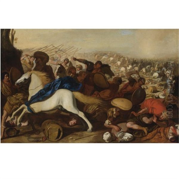 Cavalry Battle Oil Painting by Aniello Falcone