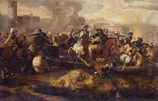 Cavalry Skirmish Oil Painting by Aniello Falcone