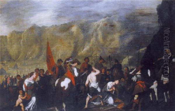 Enthauptung Eines Jungen Bischofs Vor Dem Romischen Kaiser Inmitten Von Soldaten Oil Painting by Aniello Falcone