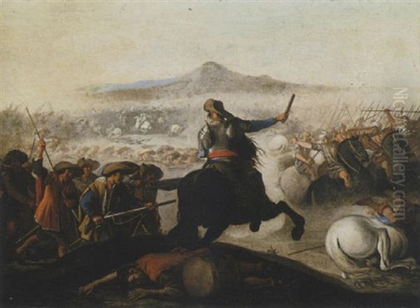 A Battle Scene Between Christians And Turks Oil Painting by Aniello Falcone