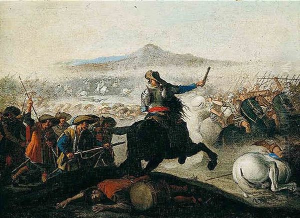 A Battle Scene Between Christians And Turks Oil Painting by Aniello Falcone