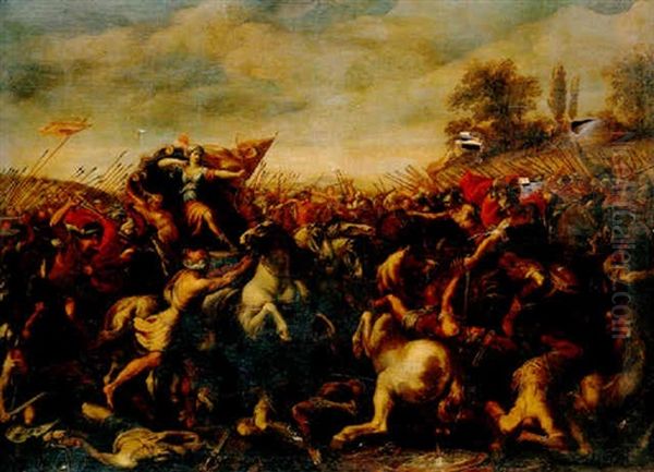 Battle Scene With A Queen (zenobia Of Palmyra?) Oil Painting by Aniello Falcone