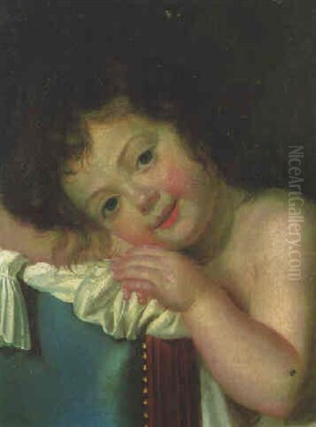 A Girl, Half-length, Leaning On The Back Of A Chair Oil Painting by Pierre Etienne Falconet