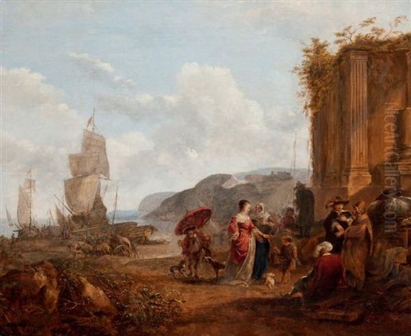 L'arrivee D'une Jeune Noble Dans Un Port Mediterraneen Oil Painting by Carel van Falens