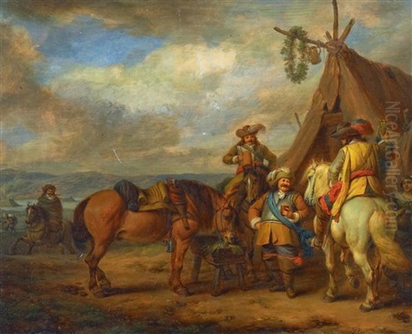 Musketiere Im Feldlager Oil Painting by Carel van Falens