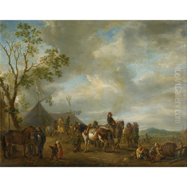 Scene De Campement Militaire Oil Painting by Carel van Falens